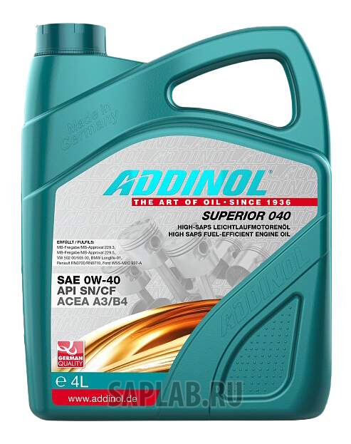 Купить ADDINOL 4014766251015 Моторное масло Addinol Superior 0W-40 4л