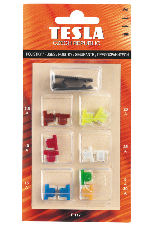 Купить Tesla F117 Предохранители LOW Profile MINI с пинцетом, комплект 12шт.